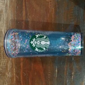 Starbucks Blue Snow Globe Tumbler 24 oz.  Flower/Pastel Confetti